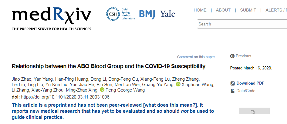 abo血型与covid-19│a型血更易感,o型血易感性较低